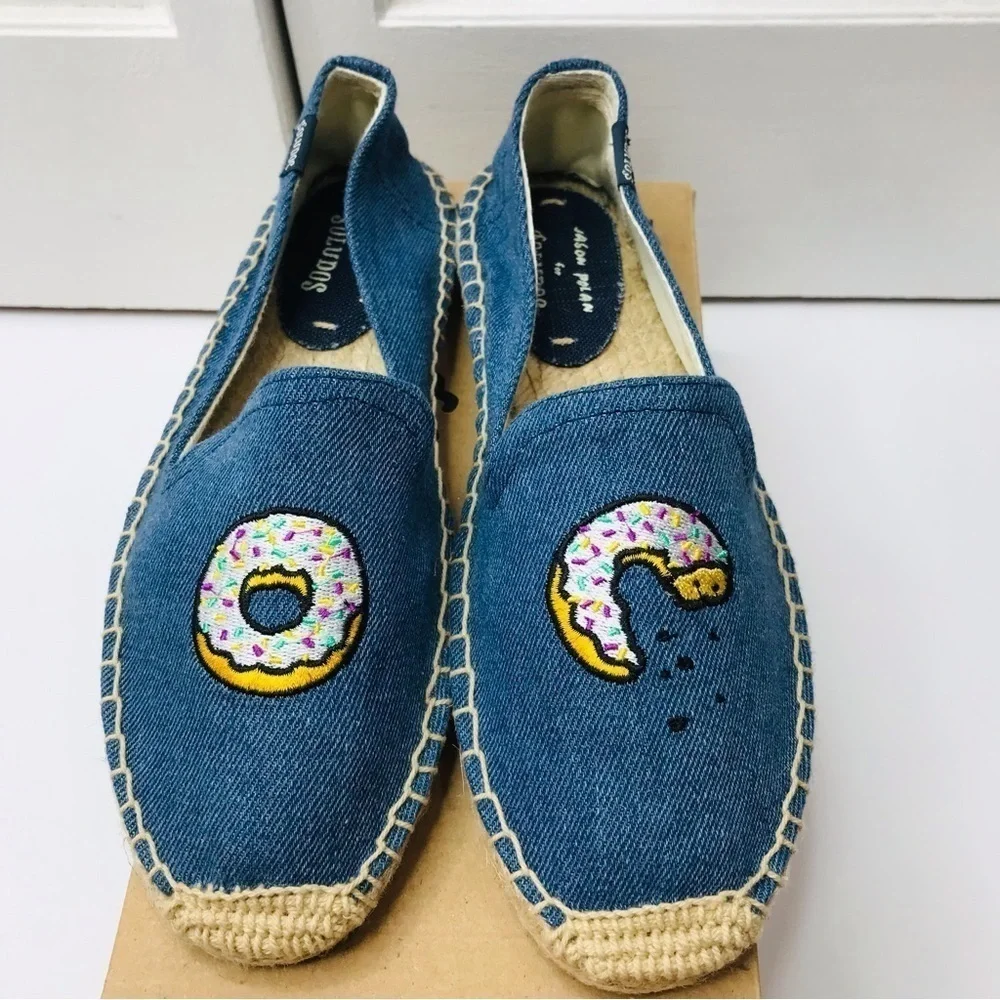 New SOLUDOS Jason Polan Vintage Denim Donut Smoking Slipper Size 7